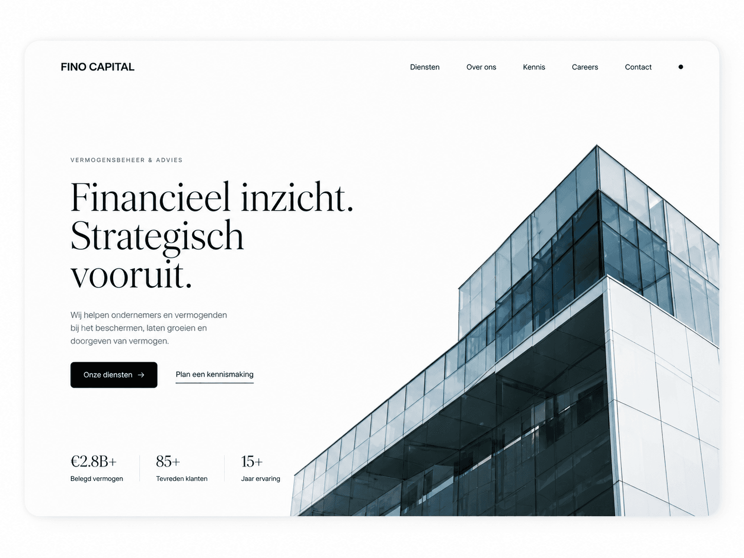 Website mockup voor een vermogensbeheerder
