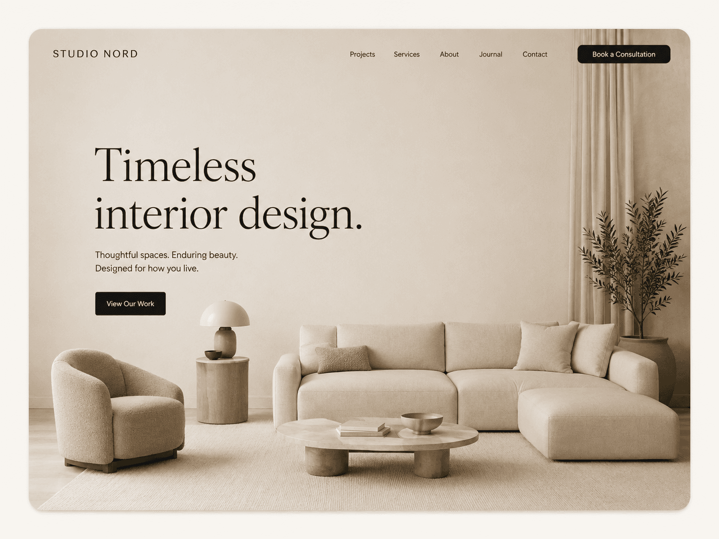 Website mockup voor een interieurontwerp-studio