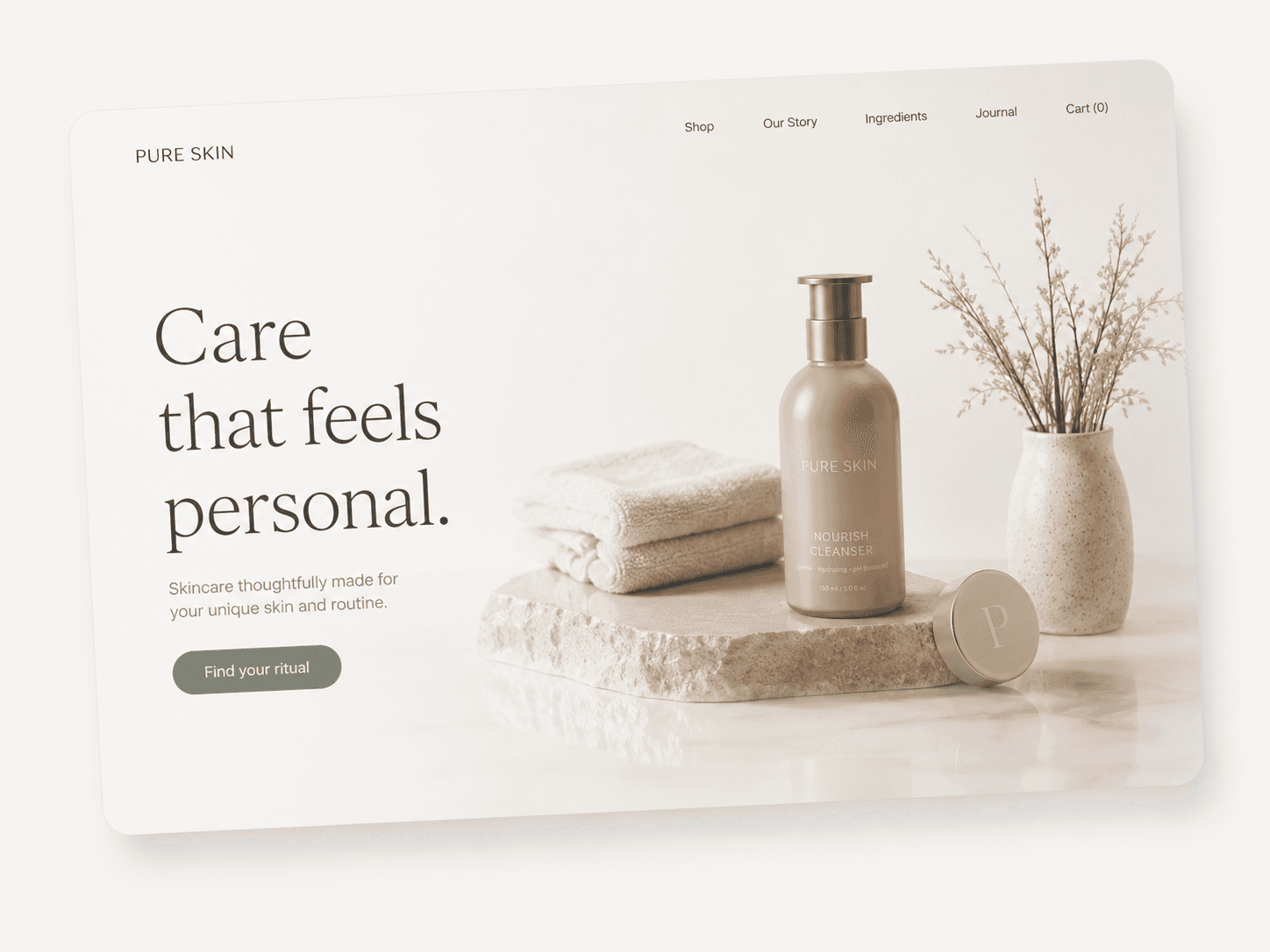 Website mockup voor een skincare-merk